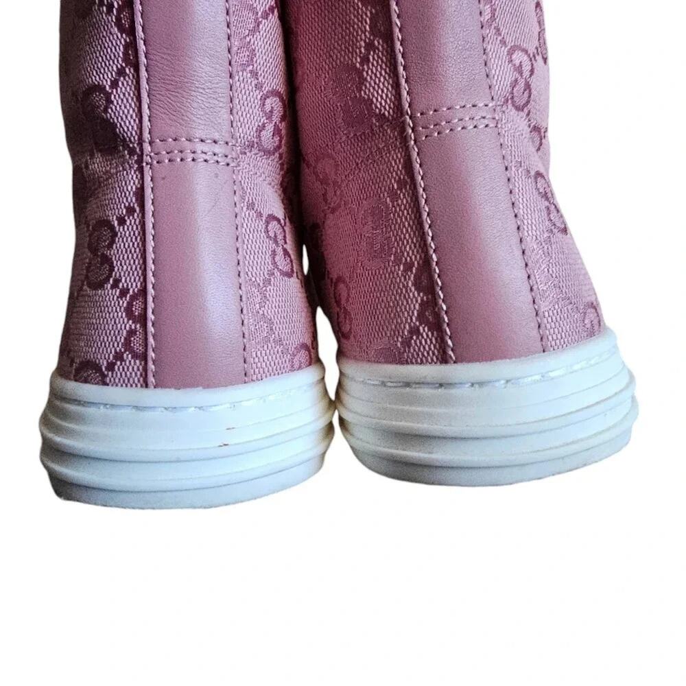 Gucci Rebel High Top GG Sneakers EU 37 US 7 Pink Monogram Canvas Lace Up Cap Toe - Picture 8 of 11